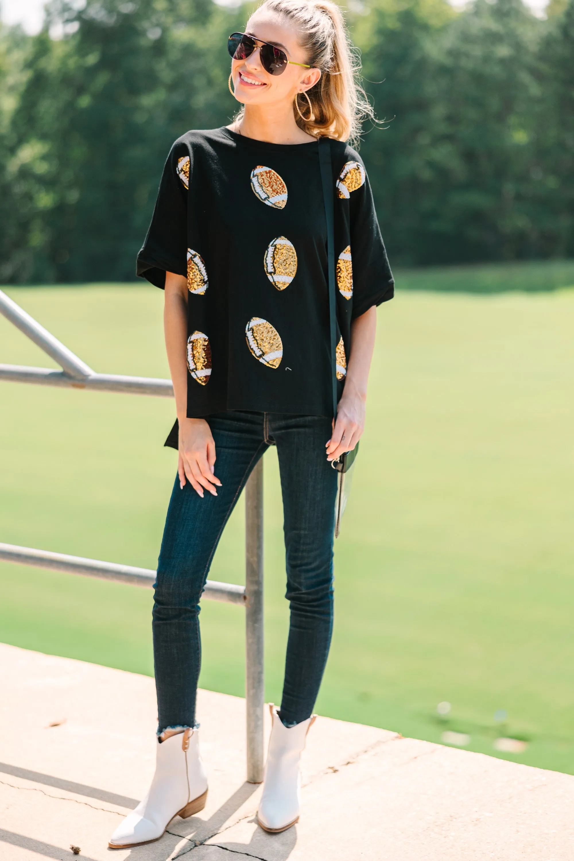 Touchdown Black Sequin Football Top