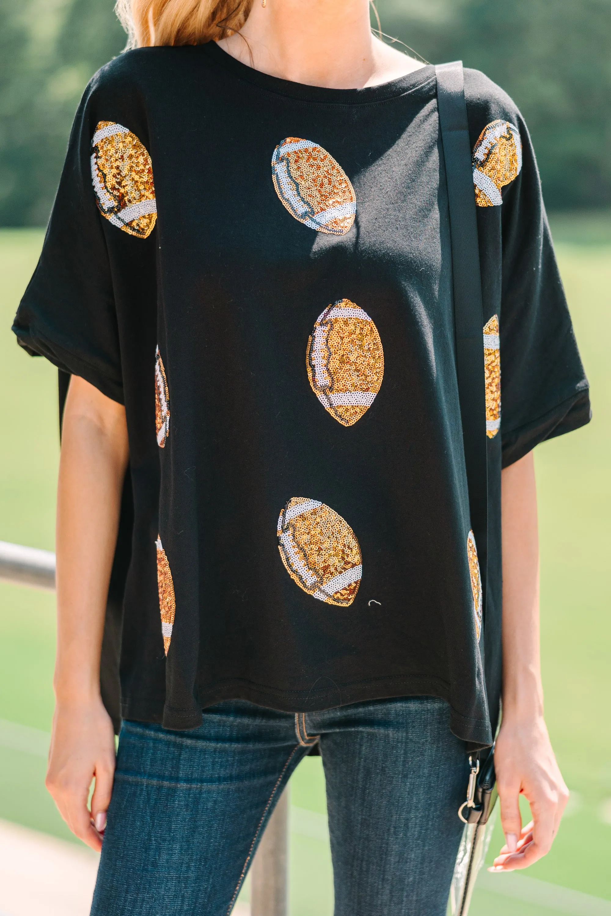 Touchdown Black Sequin Football Top