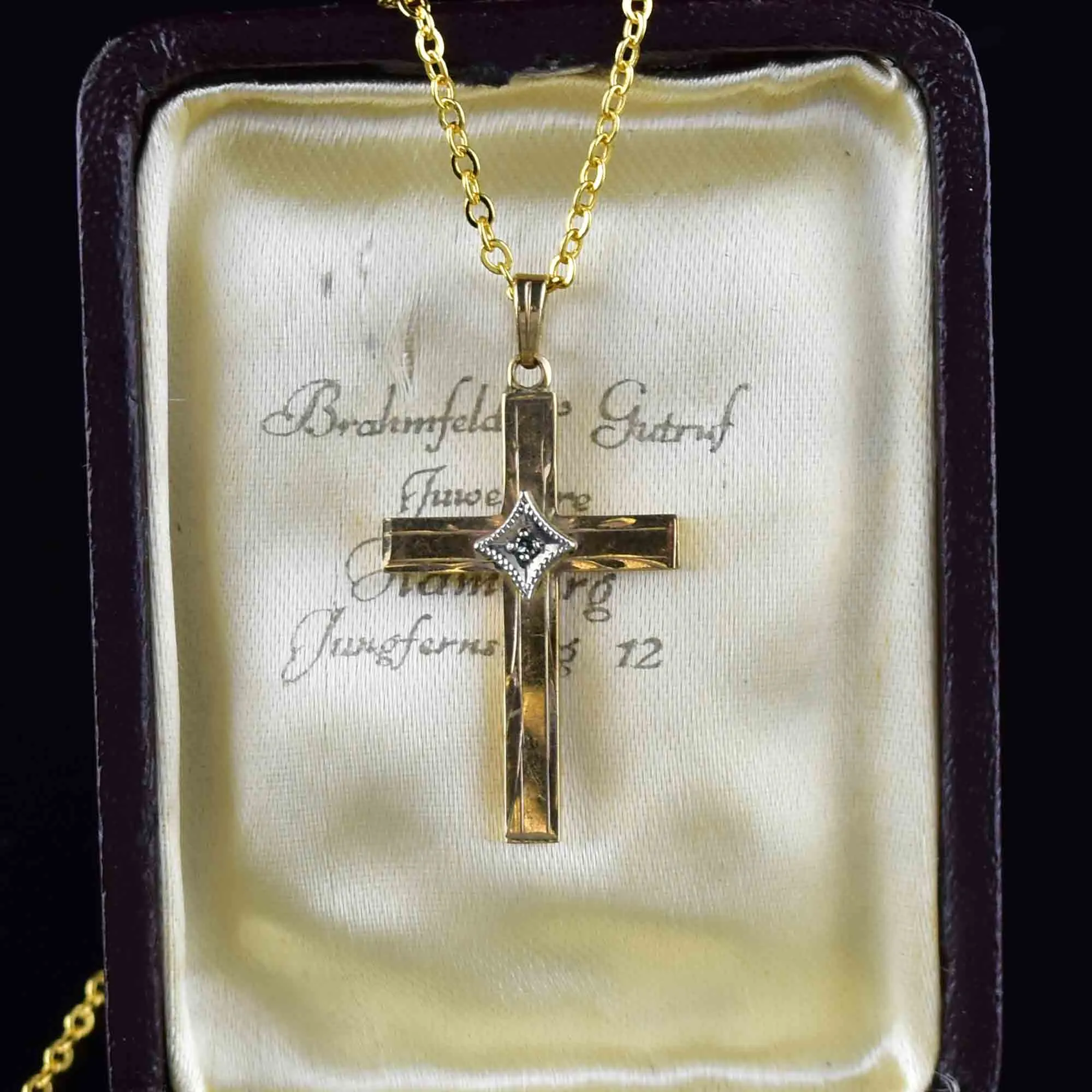 Vintage 10K Gold Diamond Cross Pendant Necklace