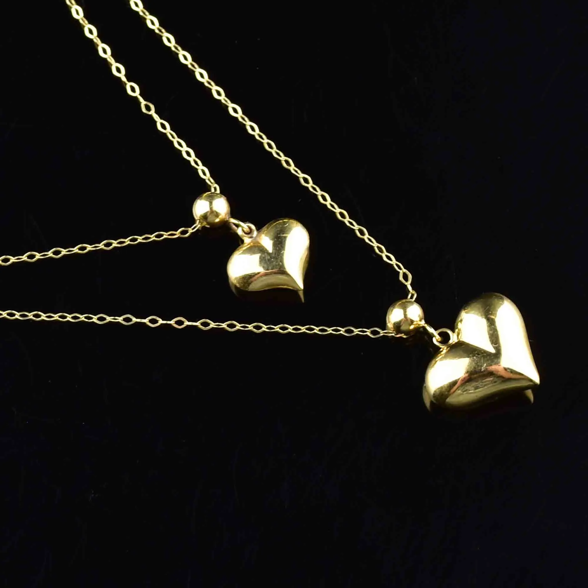 Vintage 10K Gold Double Puffy Heart Charm Necklace