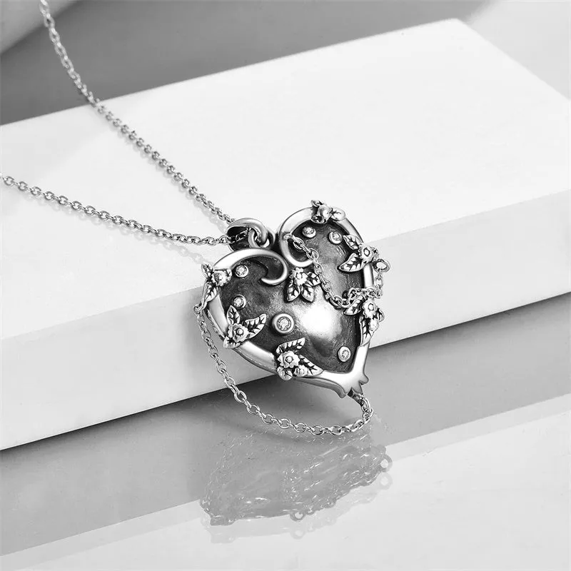 Witches Heart Pendant Necklace 925 Sterling Silver Gothic Jewelry Goth Halloween Gifts for Wome