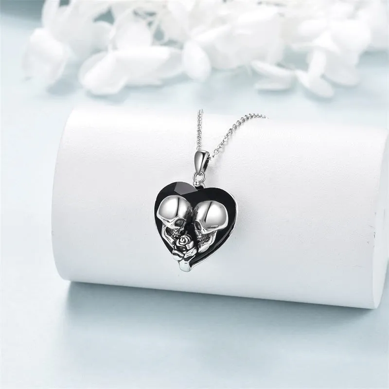 Witches Heart Pendant Necklace 925 Sterling Silver Gothic Jewelry Goth Halloween Gifts for Wome