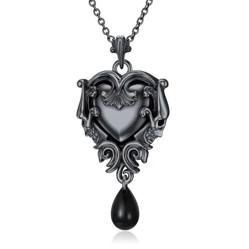 Witches Heart Pendant Necklace 925 Sterling Silver Gothic Jewelry Goth Halloween Gifts for Wome