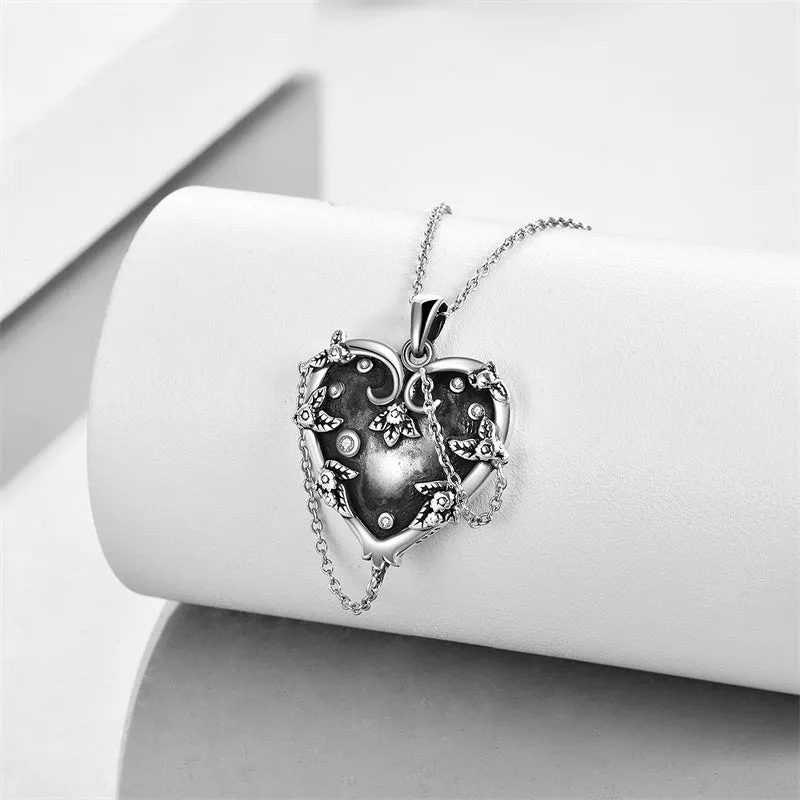 Witches Heart Pendant Necklace 925 Sterling Silver Gothic Jewelry Goth Halloween Gifts for Wome