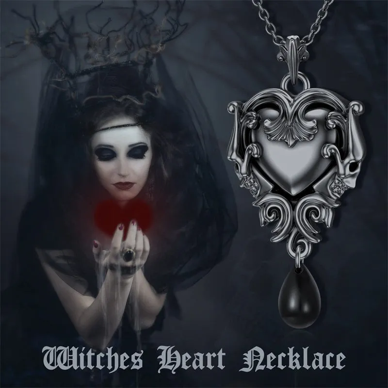 Witches Heart Pendant Necklace 925 Sterling Silver Gothic Jewelry Goth Halloween Gifts for Wome